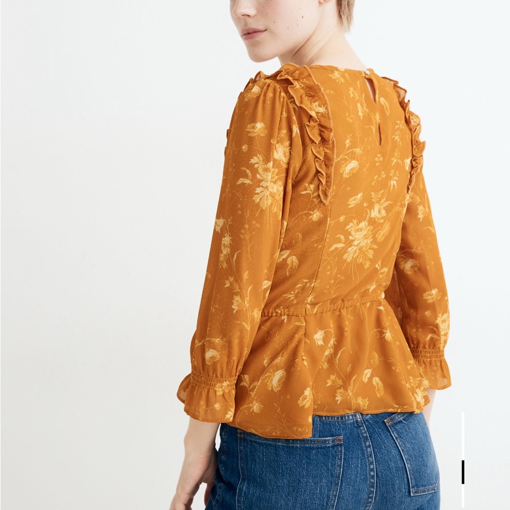 Madewell Floral Ruffle Peplum Blouse XXS NWT - Picture 3 of 15